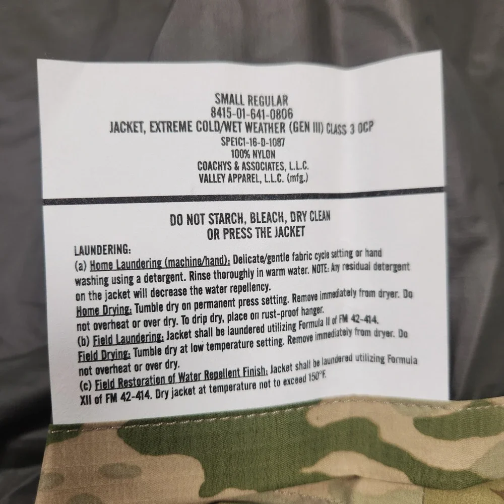 Jacket Extreme Cold Wet Weather GEN III Small OCP Multicam Packable Hood